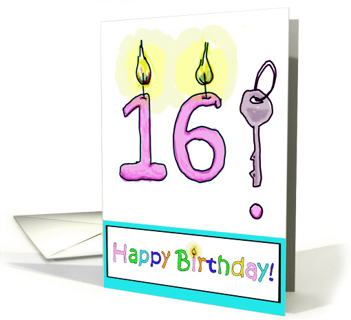 Happy Birthday 16 Girl Teen Bright Bold Balloon Paper card (224677)