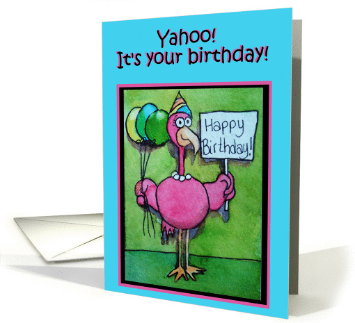 Happy Birthday Pink Flamingo Festive Colors Bright Bird card (661755)