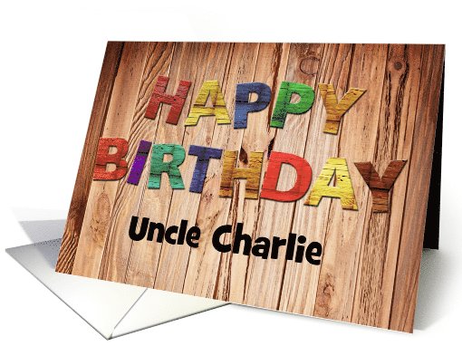 customizable birthday card with wooden lettering and background card