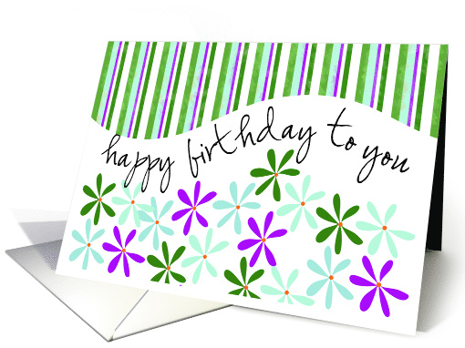Fresh Birthday card with graphic flowers and stripes card (79768)