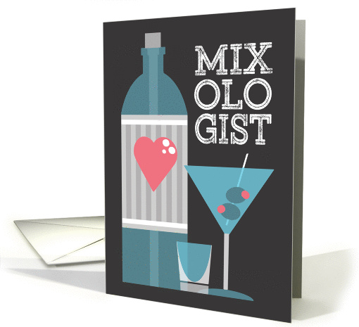 Mixologist Bartender Birthday Card with Martini and Shot Glass card
