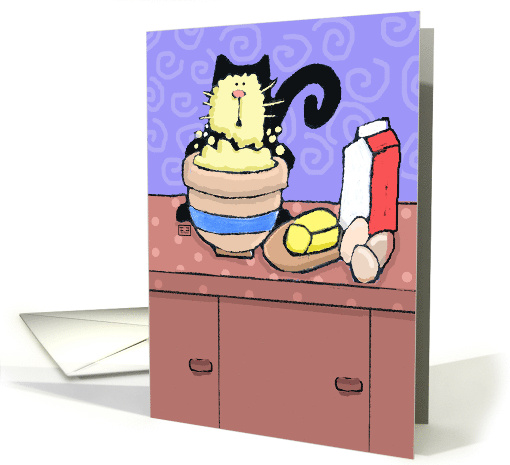 Cute Cat Making Birthday Cake Happy Birthday card (49471)