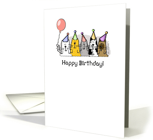 Happy Birthday Line of Cats in Party Hats with Balloon card (697817)