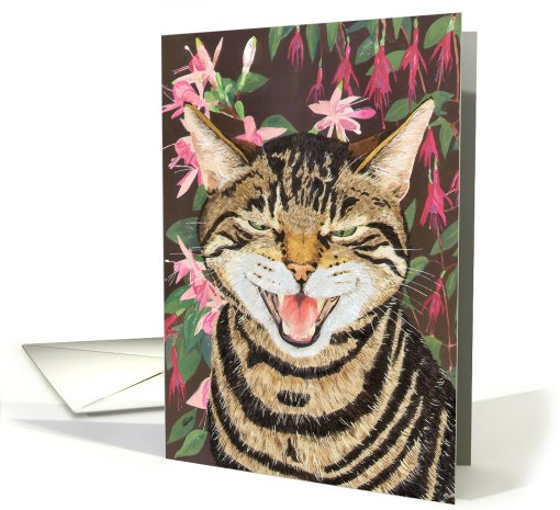 Remembering Samson (tabby cat with fuchsias) card (251600)