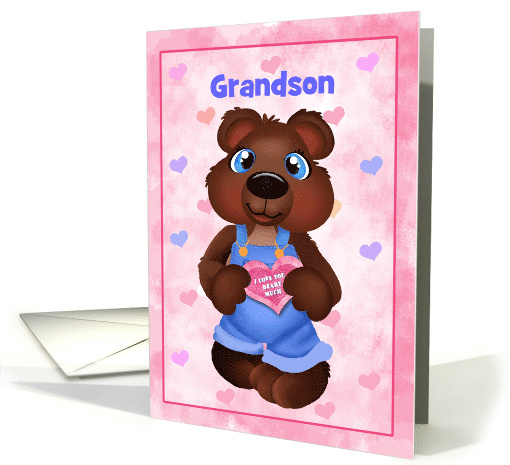 Custom Front Bear Hugs Boy Bear Valentine Grandson card (1507516)