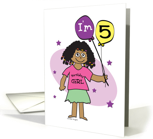 5th Birthday, Dark Skinned Girl with Balloons card (902606)