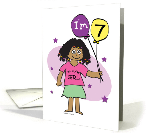 7th Birthday, Dark Skinned Girl with Balloons card (902609)