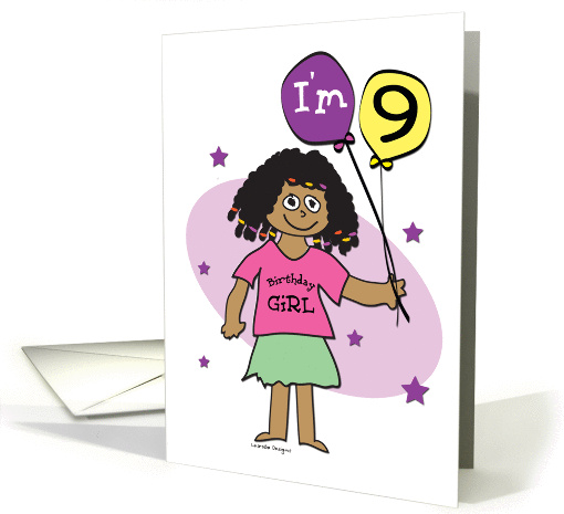 9th Birthday, Dark Skinned Girl with Balloons card (902614)