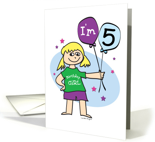5th Birthday, Girl with Balloons card (902616)