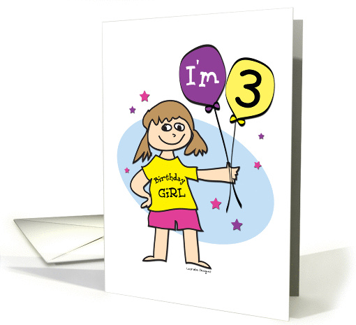 3rd Birthday, Girl with Balloons card (902649)