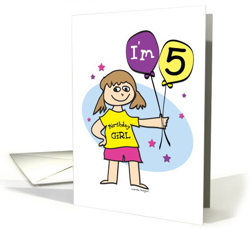 5th Birthday, Girl with Balloons card (902651)