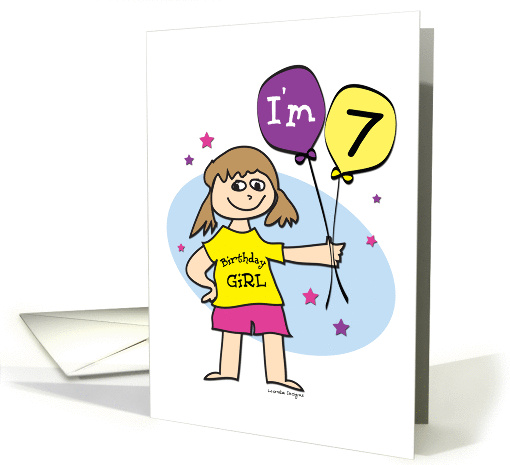 7th Birthday, Girl with Balloons card (902653)