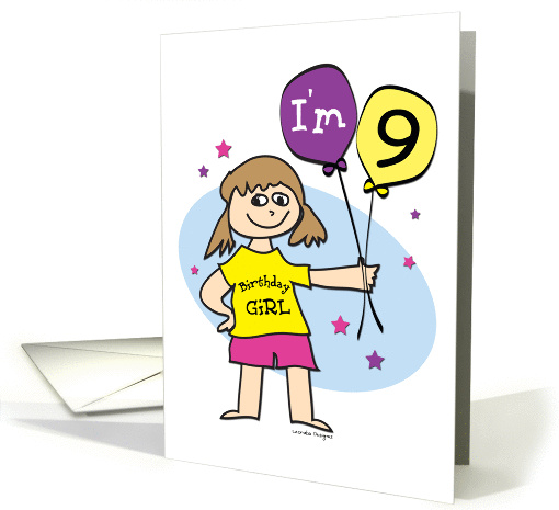 9th Birthday Girl with Balloons card (902655)
