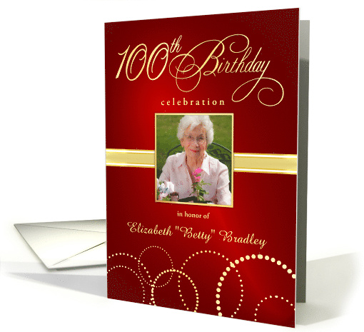 100th Birthday Party Invite Elegant Red and Gold card (861406)