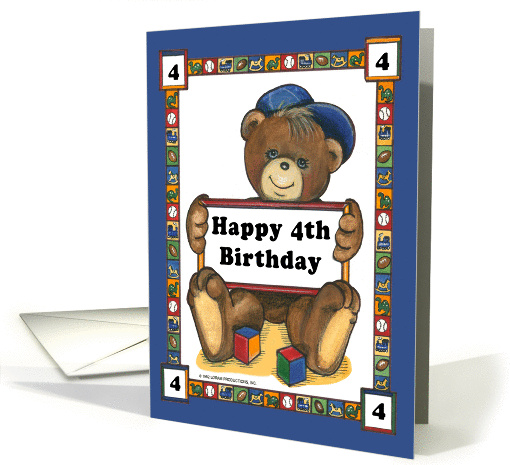 Teddy Bear Block - 4th Birthday card (141428)