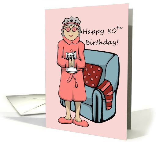 Happy 80th Birthday Pink Robe card (1501368)