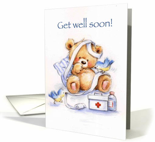 Get Well Soon, Birds Nursing Cute Bear with Bandages (1558158)