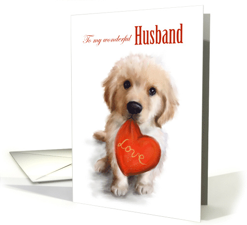 Valentine's Day to Husband Cute Dog with Red Heart card (1663292)