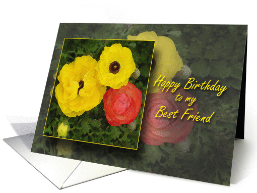 Happy Birthday Best Friend, BFF, Cheery Red and Yellow Flowers card