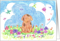 Happy Birthday Puppy Dog Dragonflies Illustration card