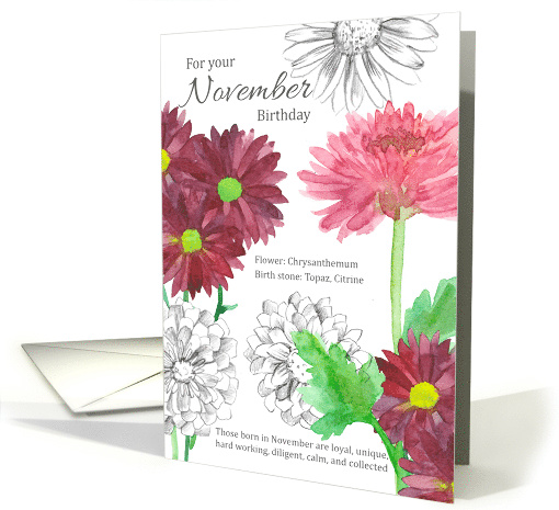 for Your November Birthday Chrysanthemum Flowers Card