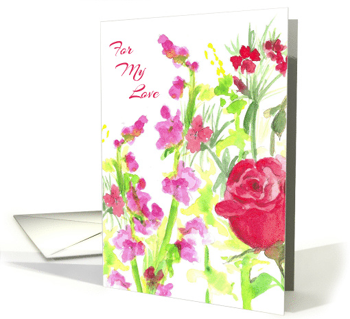 For My Love Red Rose Flower Bouquet Watercolor (176421)