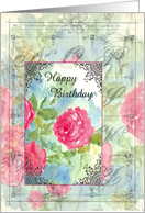 Pink English Roses Collage Birthday card