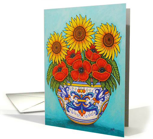 Umbria Sunflower Poppy Bouquet Birthday card (1658658)