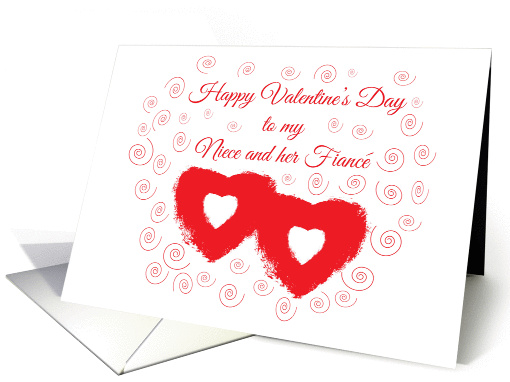 Happy Valentine's Day Niece and Fiance Red Hearts and Swirls card