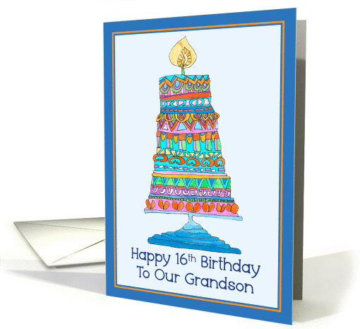 Happy 16th Birthday to Our Grandson, Party Cake card (947057)