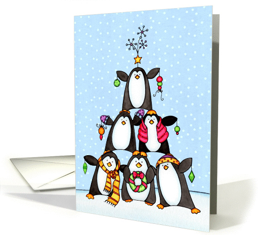 Stacked Penguins Christmas Tree Birthday card (973817)