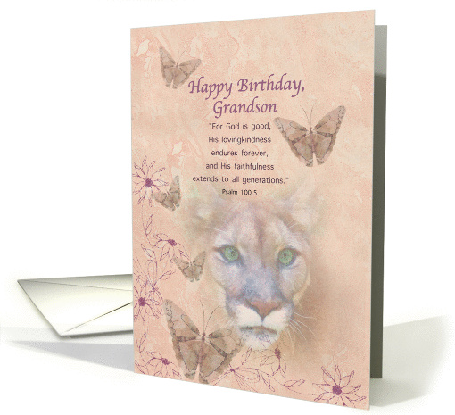 Birthday, Grandson, Cougar and Butterflies, Religious card (1364700)