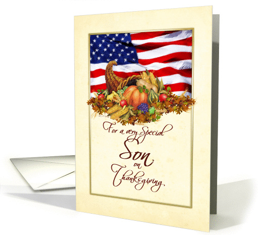 Thanksgiving - Military Son - Cornucopia US Flag card (816734)