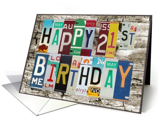 License Plates Happy 21st Birthday Card Car Lover card (1008545)