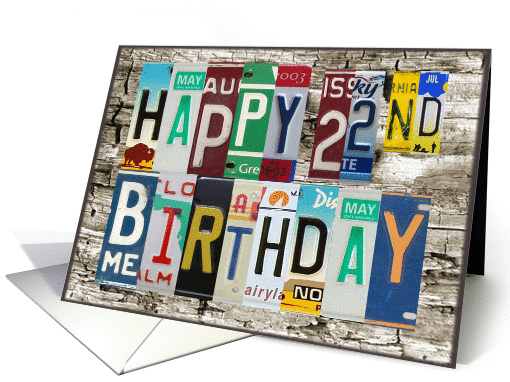 License Plates Happy 22nd Birthday Card Car Lover card (1008547)