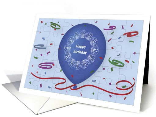 Happy Birthday Puzzle with blue balloon card (1051813)