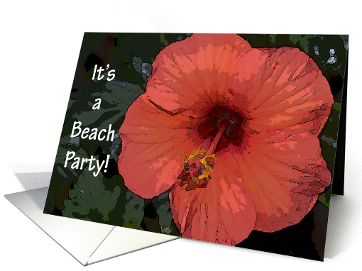 Beach Party Invitation-Red Hibiscus Flower card (165790)