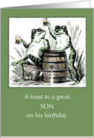 Son Birthday Frogs Toasting with Beer card
