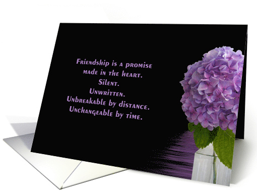 Purple Hydrangea With Water Reflection on Black for Friendship card