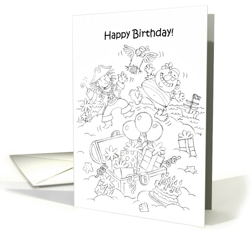 Happy Birthday Pirates coloring card (1094216)