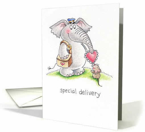 Birthday - Special Delivery of Love - Cute Elephant and Mouse card