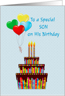 Birthday Cake, Heart Balloons, Son’s Birthday card