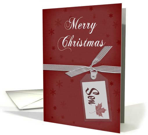 Son Merry Christmas, Red Background with Gift Tag and Bow card