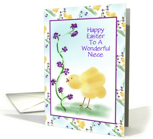 Happy Easter/For Niece/Chick and Flowers/Custom card (1046041)