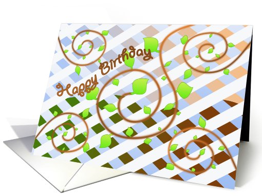 Happy Birthday with Swirling Vines, Leaves & Lattice card (522549)