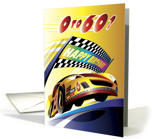 60th Birthday, Cartoon Race Car, 0 to 60. card (237364)