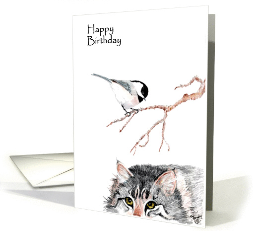 Cat and Chickadee Birthday card (373381)