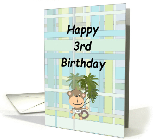 3rd Birthday Cute Monkey on Blue Green Plaid card (1302696)