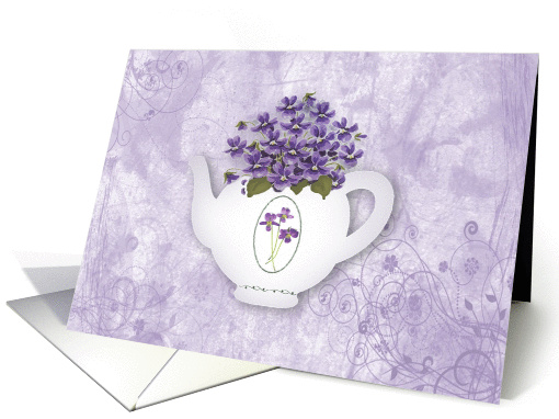 Teapot Filled With Violets Birthday card (921650)