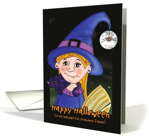 Witch Cat - Happy Halloween Grandmother Jones card (982443)